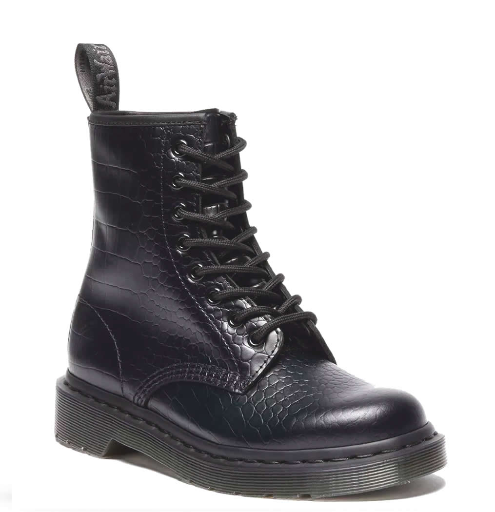 1460 Croco - Black Atlas Leather Boots