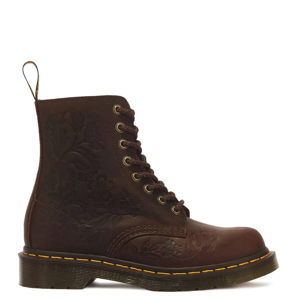 Dr. Martens 1460 Pascal Deboss Floral Boots - Dark Brown