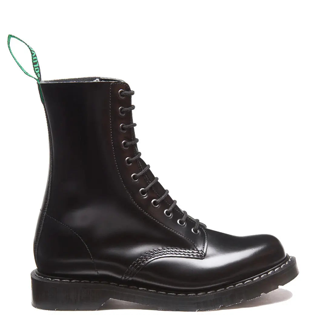 Derby Boot - 11 Eye Black Hi-Shine Leather Solovair