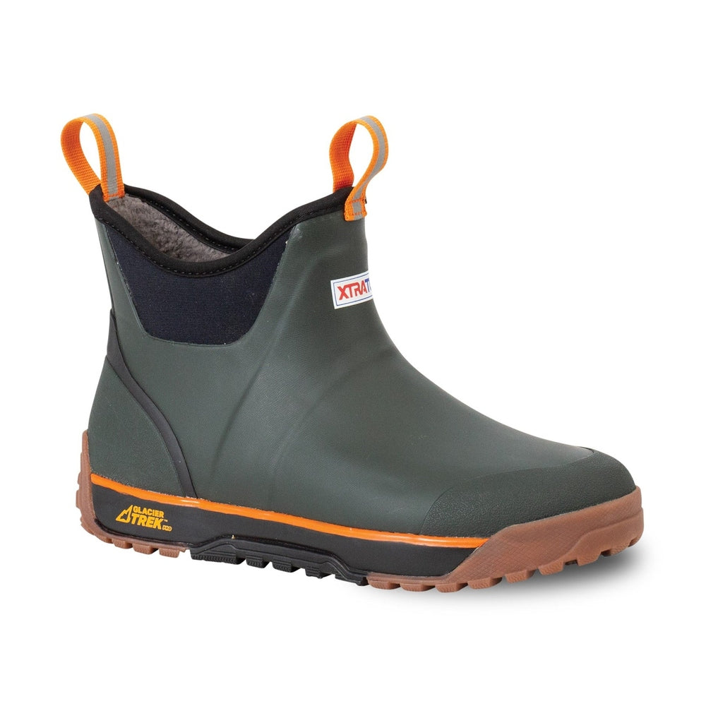 Dark green ADB Ice Boot with orange pull tabs, Glacier Trek Pro sole, and XTRATUF logo.