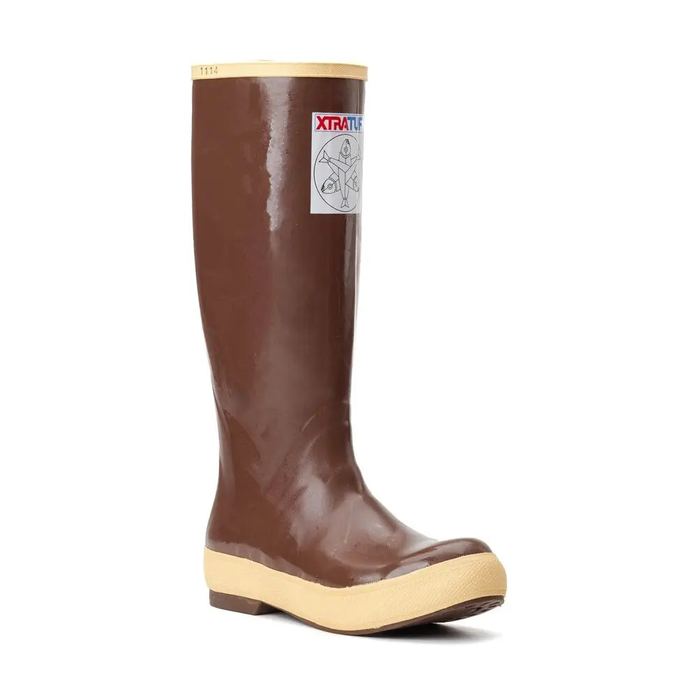 Brown Xtratuf Salmon Sisters 15" Legacy Boot with tan sole and collar, featuring the Xtratuf logo.