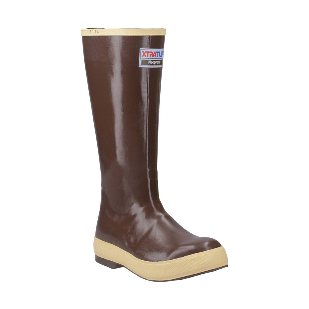 Xtratuf Legacy 15" plain toe boot in glossy copper/tan neoprene with a light tan sole and trim.