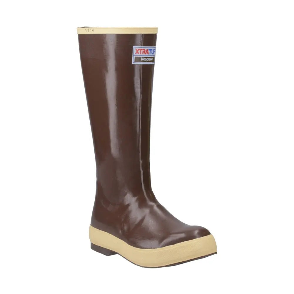 Xtratuf Legacy 15" plain toe boot in glossy copper/tan neoprene with a light tan sole and trim.