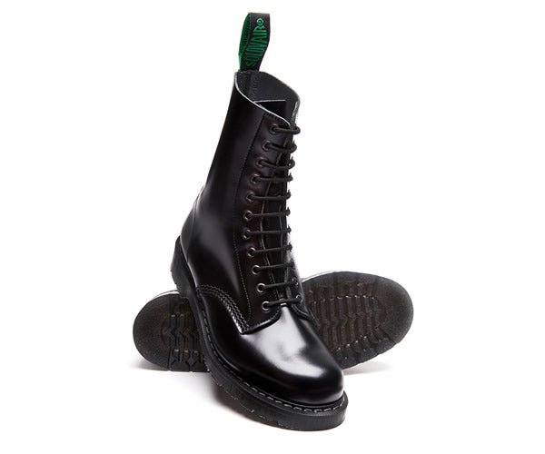 Solovair Derby Boot 11 Eye Black Hi Shine Leather The Boot Company