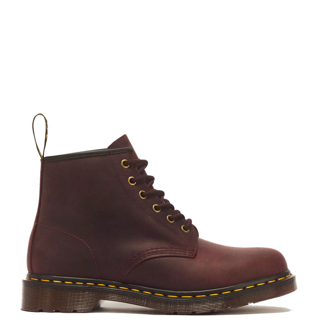 Dr. Martens 101 6-Eye Crazy Horse Leather Boots - Cherry Red