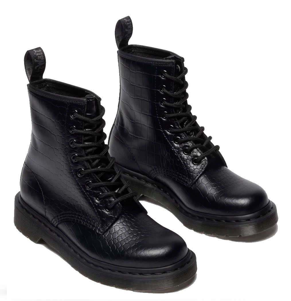 1460 Croco - Black Atlas Leather Boots