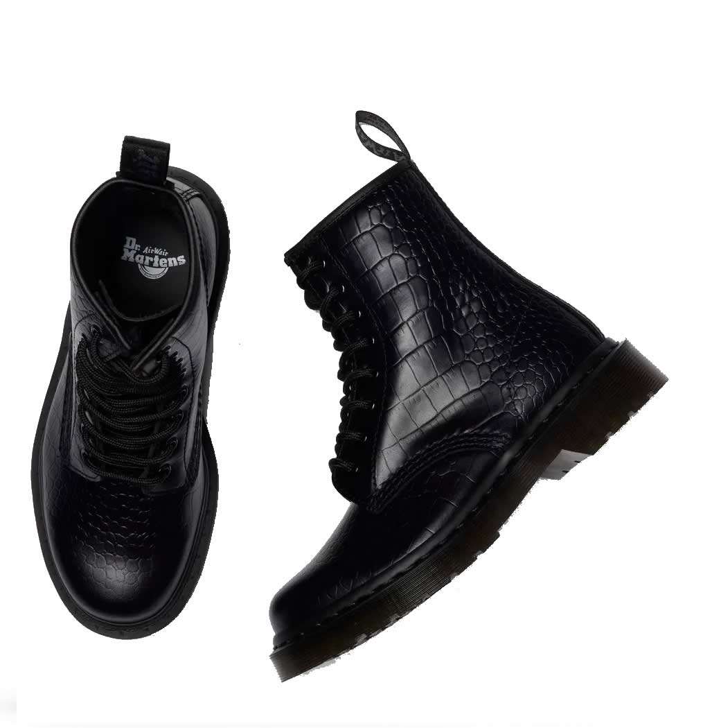1460 Croco - Black Atlas Leather Boots