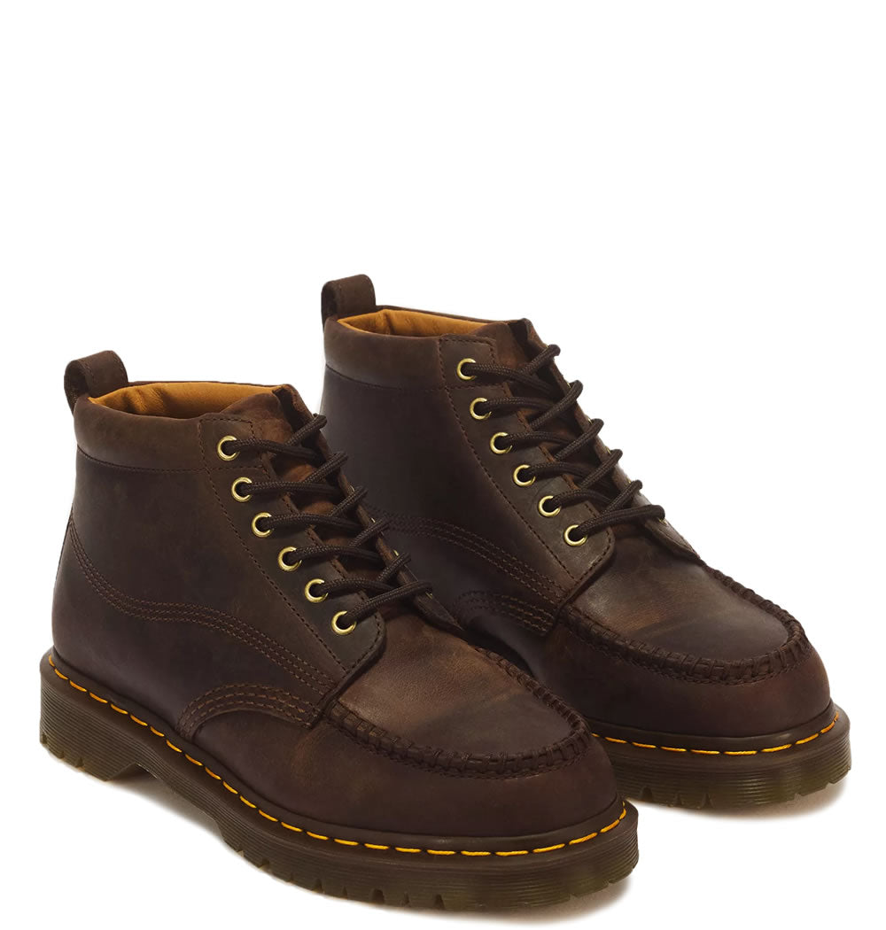 Lowell Chukka 6 Eye Crazy Horse Leather Moc Toe Boots - Dark Brown