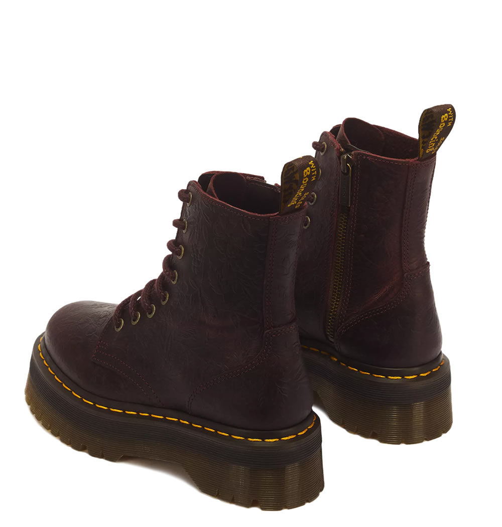 Jadon Floral Emboss 8 Eye Crazy Horse Leather Platform Boots - Cherry Red