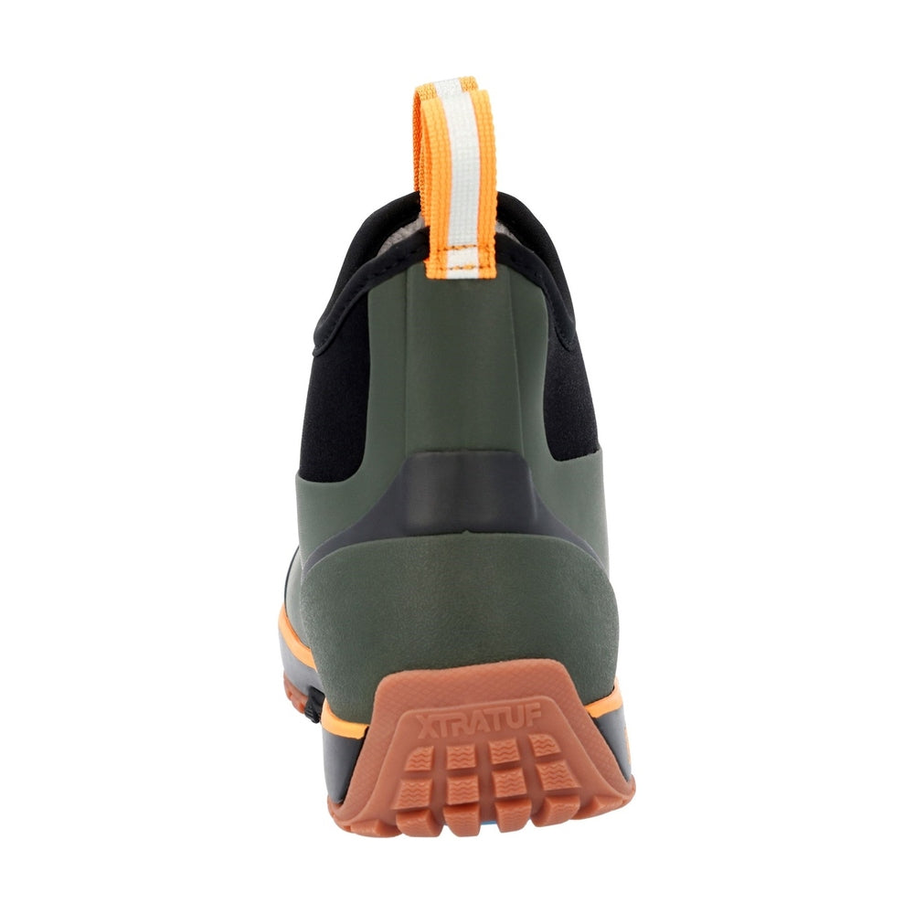 ADB Ice Boot, dark green and black with an orange pull tab and brown XTRATUF sole.