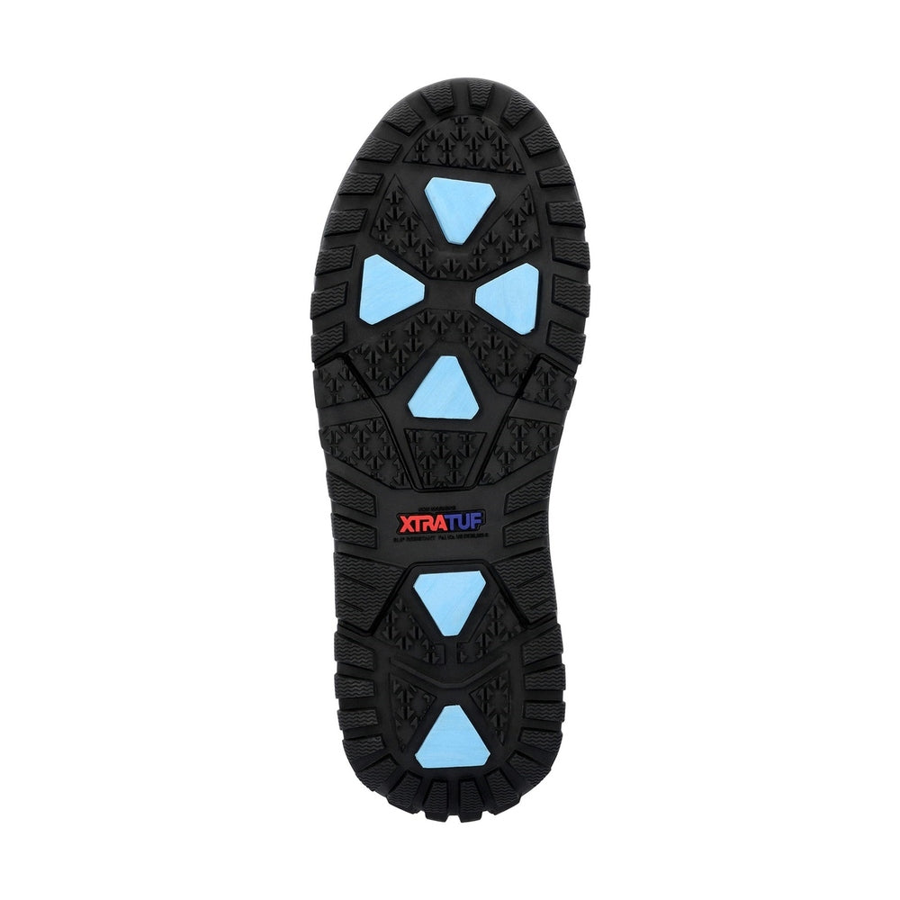 Black ADB Ice Boot sole with light blue Glacier Trek Pro inserts and XTRATUF branding.