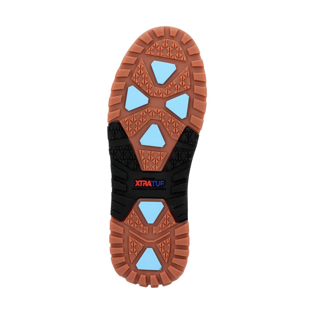 ADB Ice Boot sole with brown Glacier Trek Pro lugs, black SRC rubber, and light blue ice-gripping inserts.