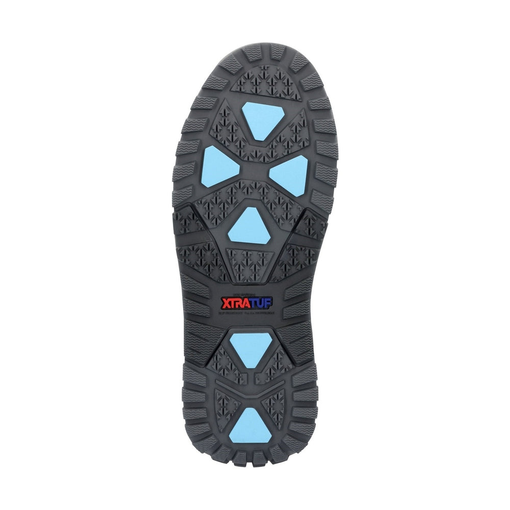 ADB Ice Boot sole: dark gray rubber with light blue Glacier Trek Pro inserts and XTRATUF branding.