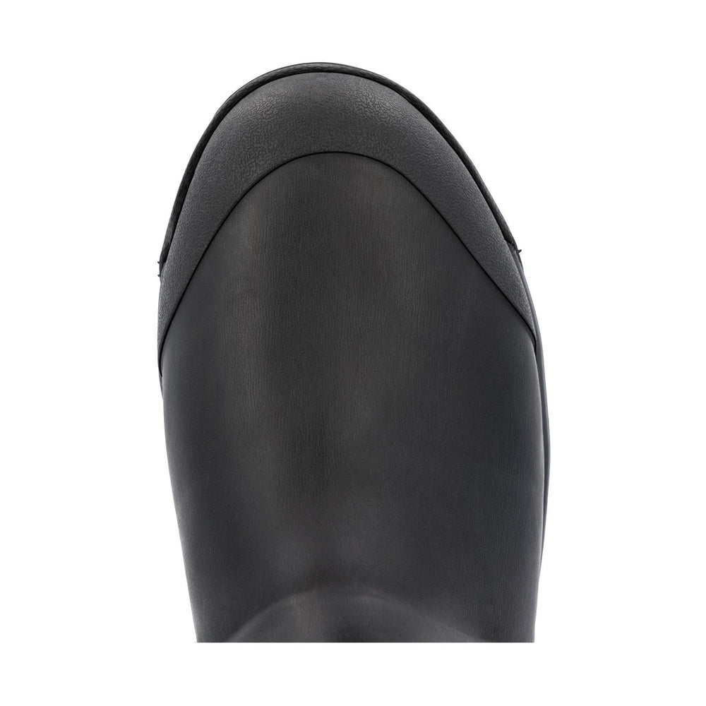 Close-up of a black ADB Ice Boot toe, showing the smooth upper and textured protective cap.