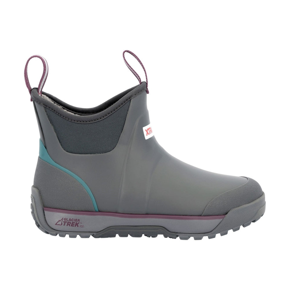 Gray ADB Ice Boot with purple pull tabs, teal accent, and Glacier Trek Pro sole.