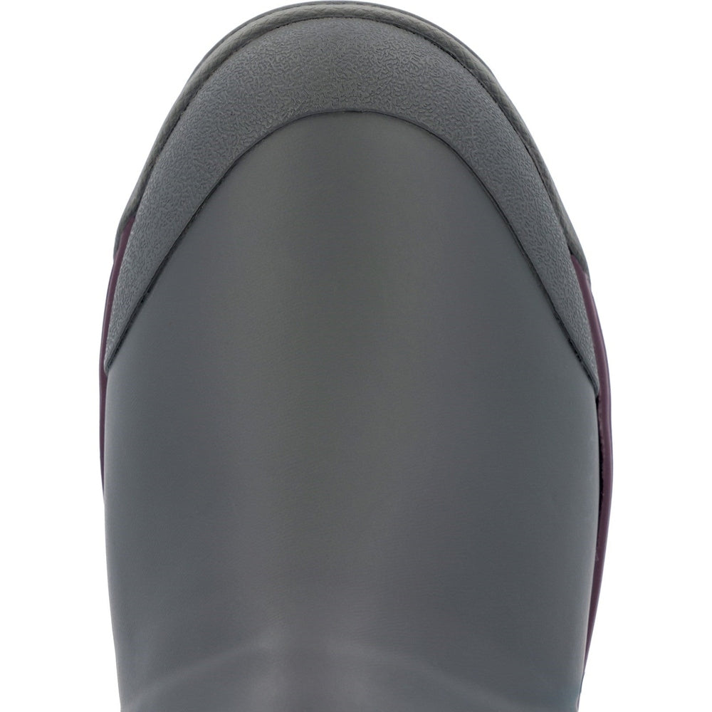 Top-down view of a gray ADB Ice Boot with a textured dark gray collar and subtle purple trim.