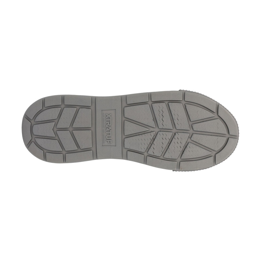 Gray XTRATUF Ankle Deck Boot Sport sole with multi-directional traction patterns and textured grip.
