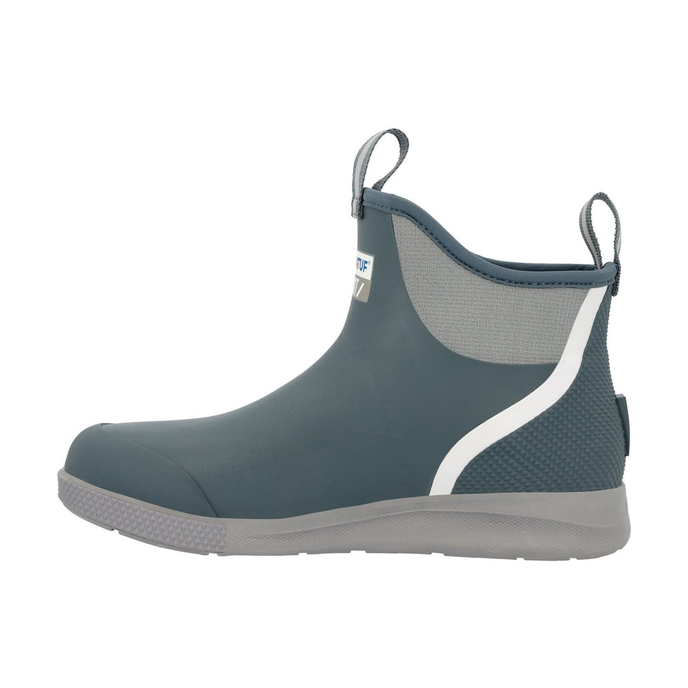 Gray Ankle Deck Boot Sport with white accent stripe, textured heel, and pull tabs.