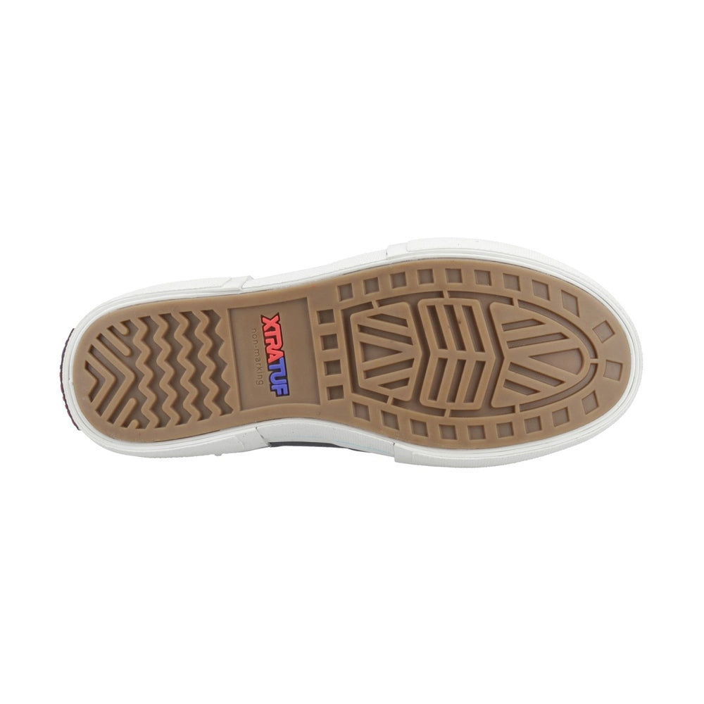 Brown XTRATUF non-marking rubber outsole with varied traction patterns and white sidewall.