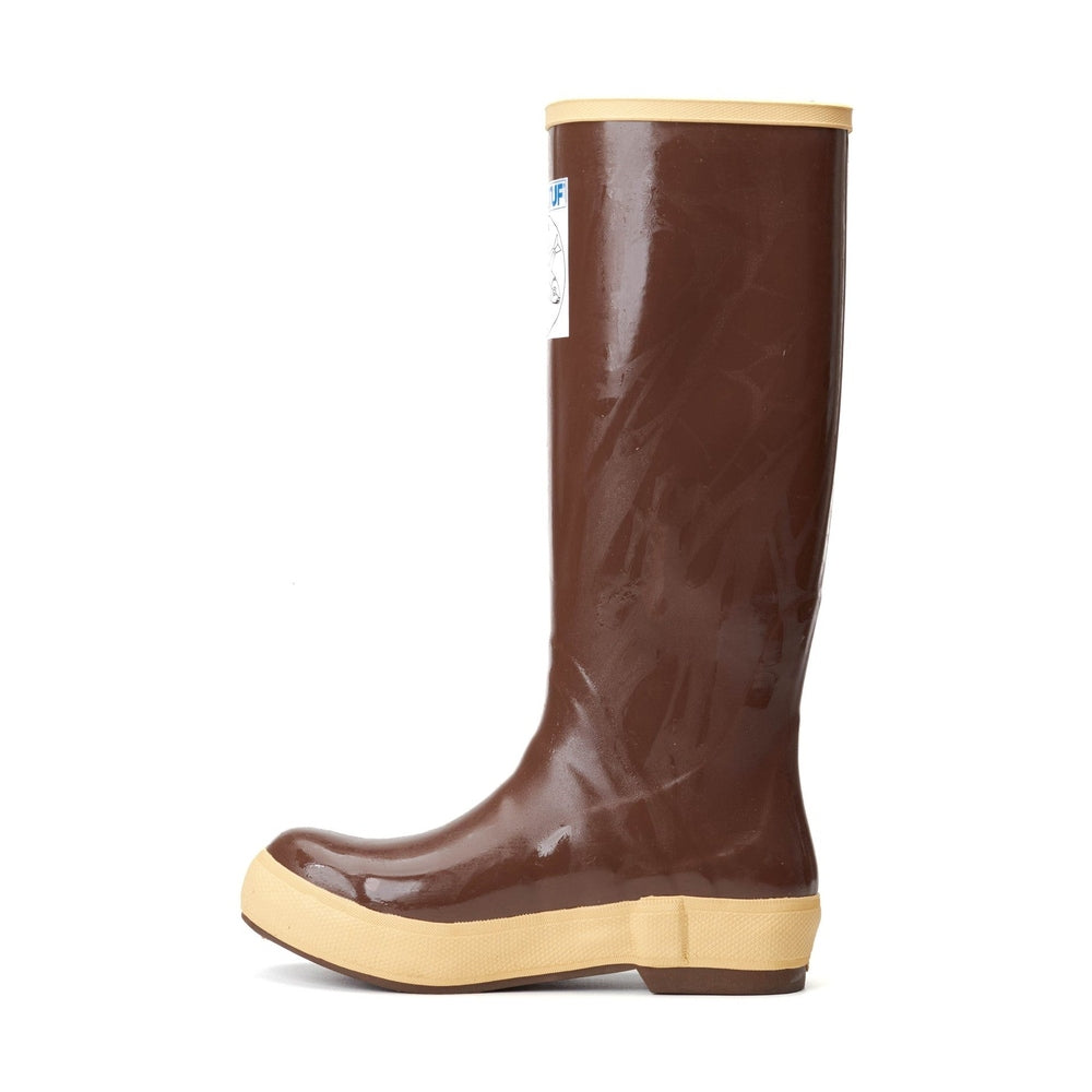 Brown Xtratuf Salmon Sisters 15" Legacy Boot with tan sole and trim, featuring a white logo patch.