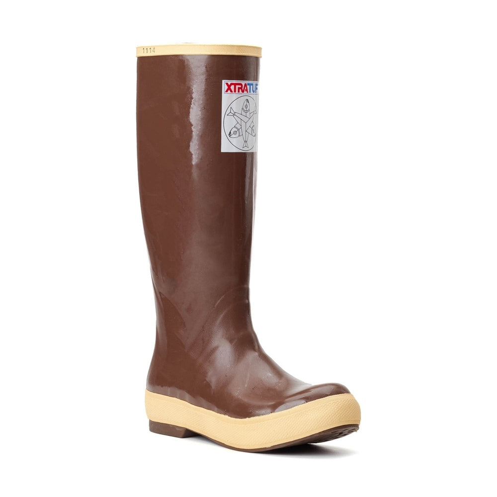 Brown Xtratuf Salmon Sisters 15" Legacy Boot with tan sole and collar, featuring the Xtratuf logo.