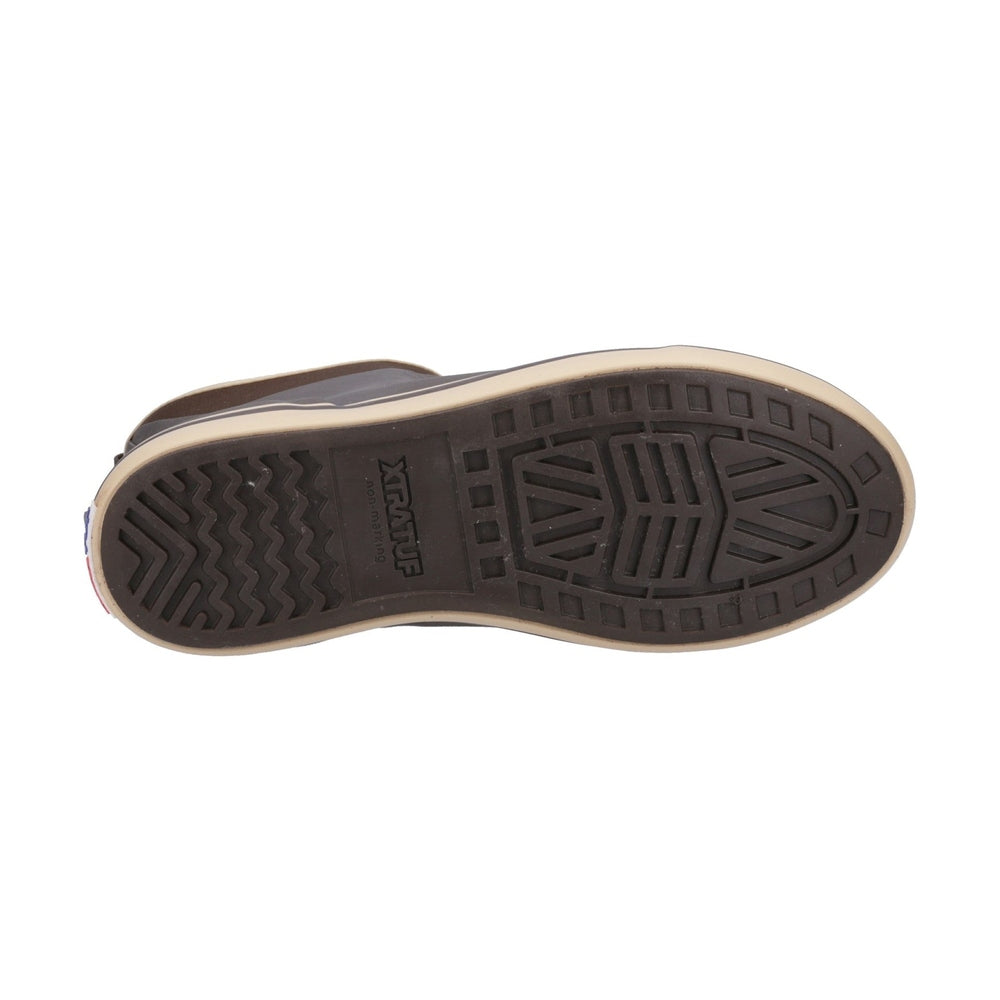 Xtratuf Ankle Deck Boot, chocolate/tan, showing the slip-resistant brown Chevron outsole.