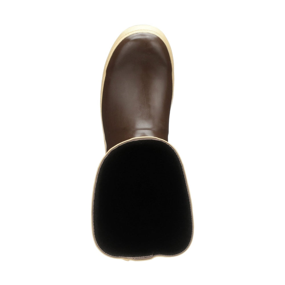 Xtratuf Legacy 15" plain toe boot in copper/tan, viewed from above, showing the dark brown shaft and light sole.