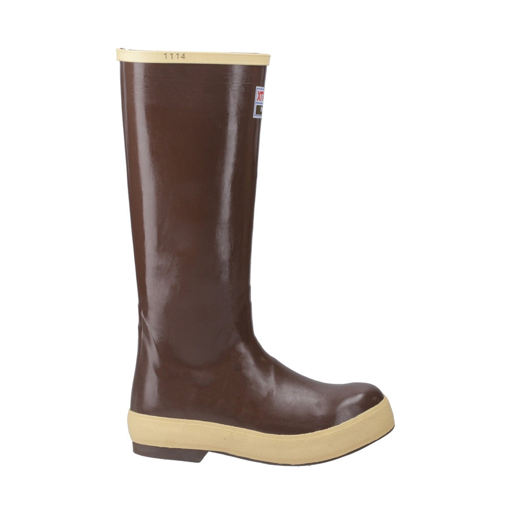 Xtratuf Legacy 15" Plain Toe Boot in copper-brown with a tan sole and trim.