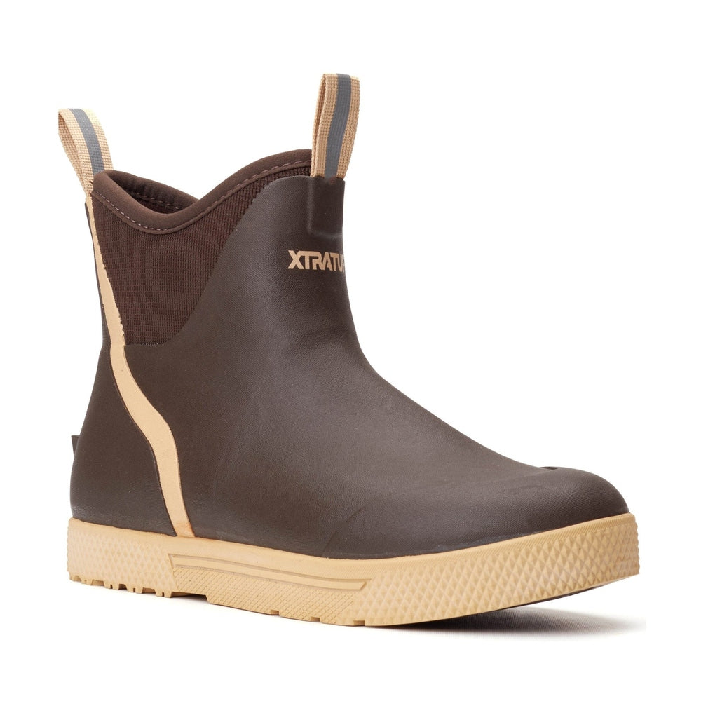 Xtratuf Wheelhouse Deck Boot in brown with beige sole and pull tabs, designed for commercial use.