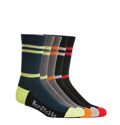 Cotton Crew Socks - 5 Pack Multi Colour - The Boot Company